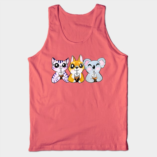 Animal Friends Drinking Boba Tank Top by NapuaAhina